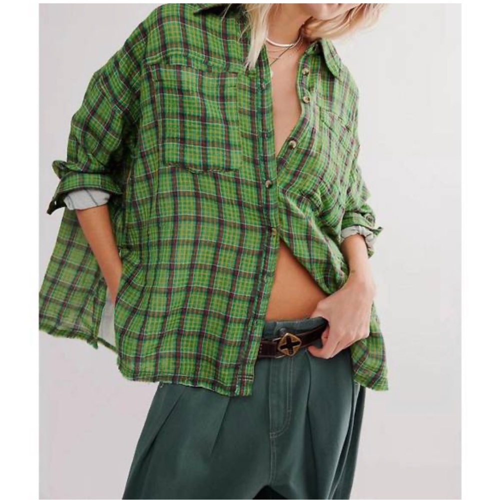 Free People We the Free Cardiff Plaid Shirt | Green Combo | Small